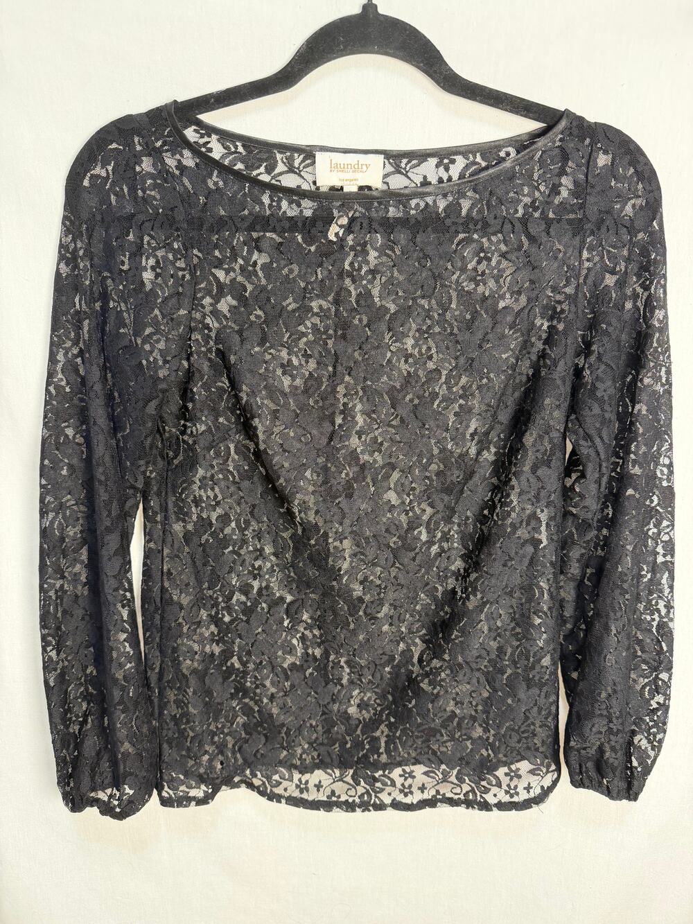 Laundry By Steven Segal Womens Black floral Lace Long Sleeve Top Sz Sz 2 Sheer
